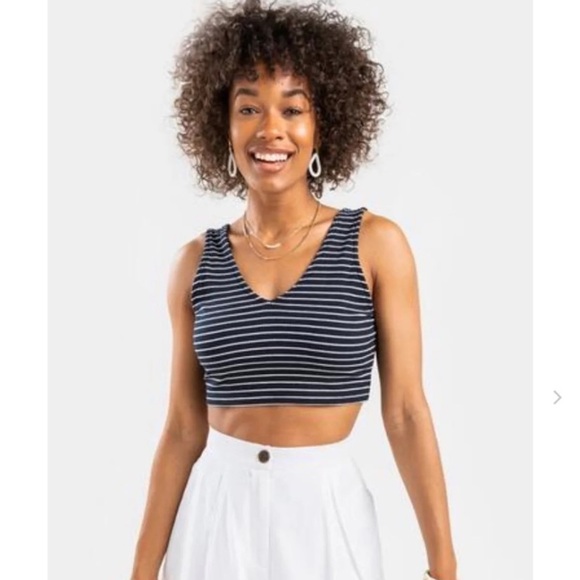 Navy striped crop top NWT L - Picture 1 of 3